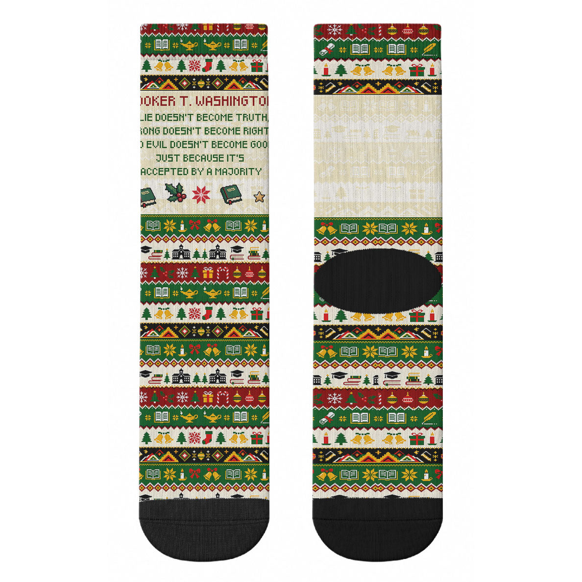 Booker T. Washington Christmas Santa Crew Socks Black History Ugly Pixel Pattern