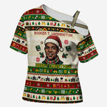 Booker T. Washington Christmas Santa Cross Shoulder Shirt Black History Ugly Pixel Pattern