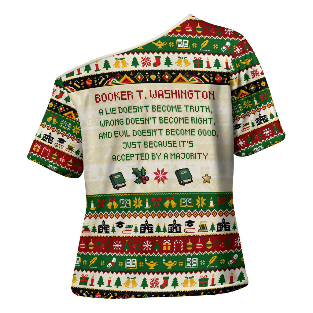 Booker T. Washington Christmas Santa Cross Shoulder Shirt Black History Ugly Pixel Pattern