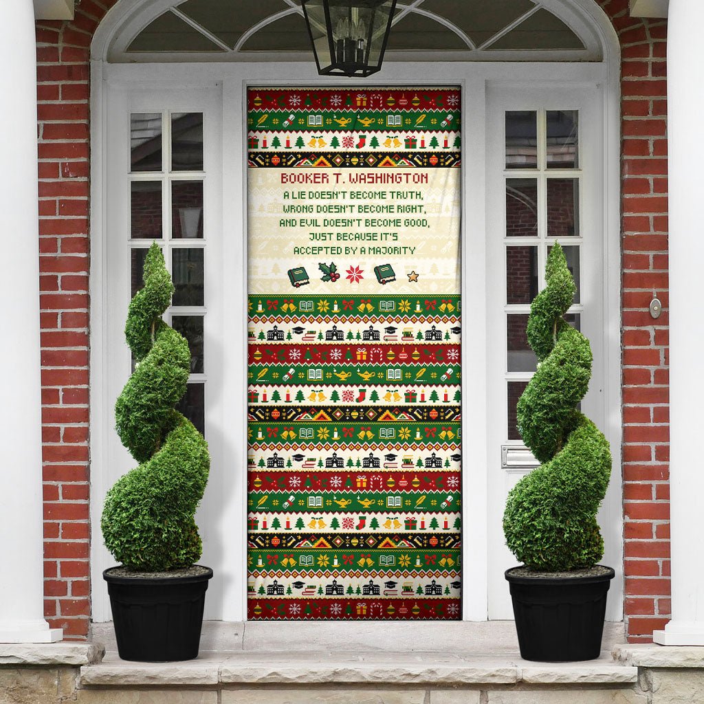 Booker T. Washington Christmas Santa Door Cover Black History Ugly Pixel Pattern