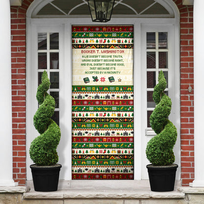 Booker T. Washington Christmas Santa Door Cover Black History Ugly Pixel Pattern