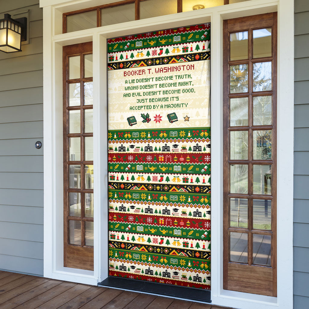 Booker T. Washington Christmas Santa Door Cover Black History Ugly Pixel Pattern