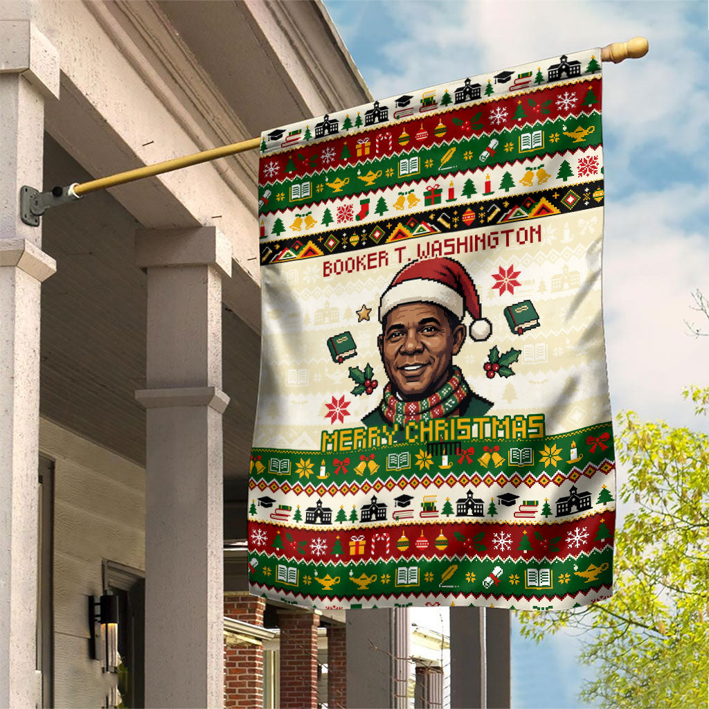 Booker T. Washington Christmas Santa Garden Flag Black History Ugly Pixel Pattern