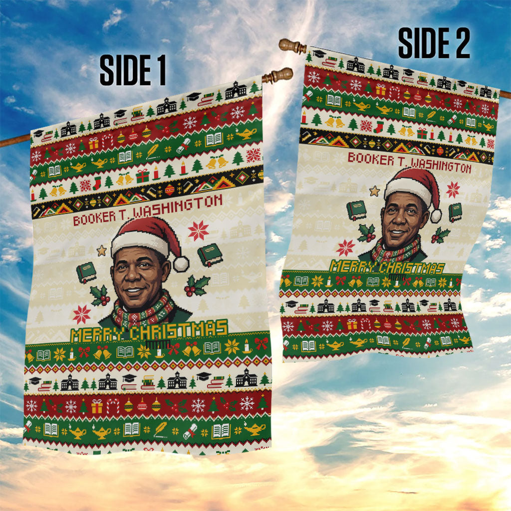 Booker T. Washington Christmas Santa Garden Flag Black History Ugly Pixel Pattern