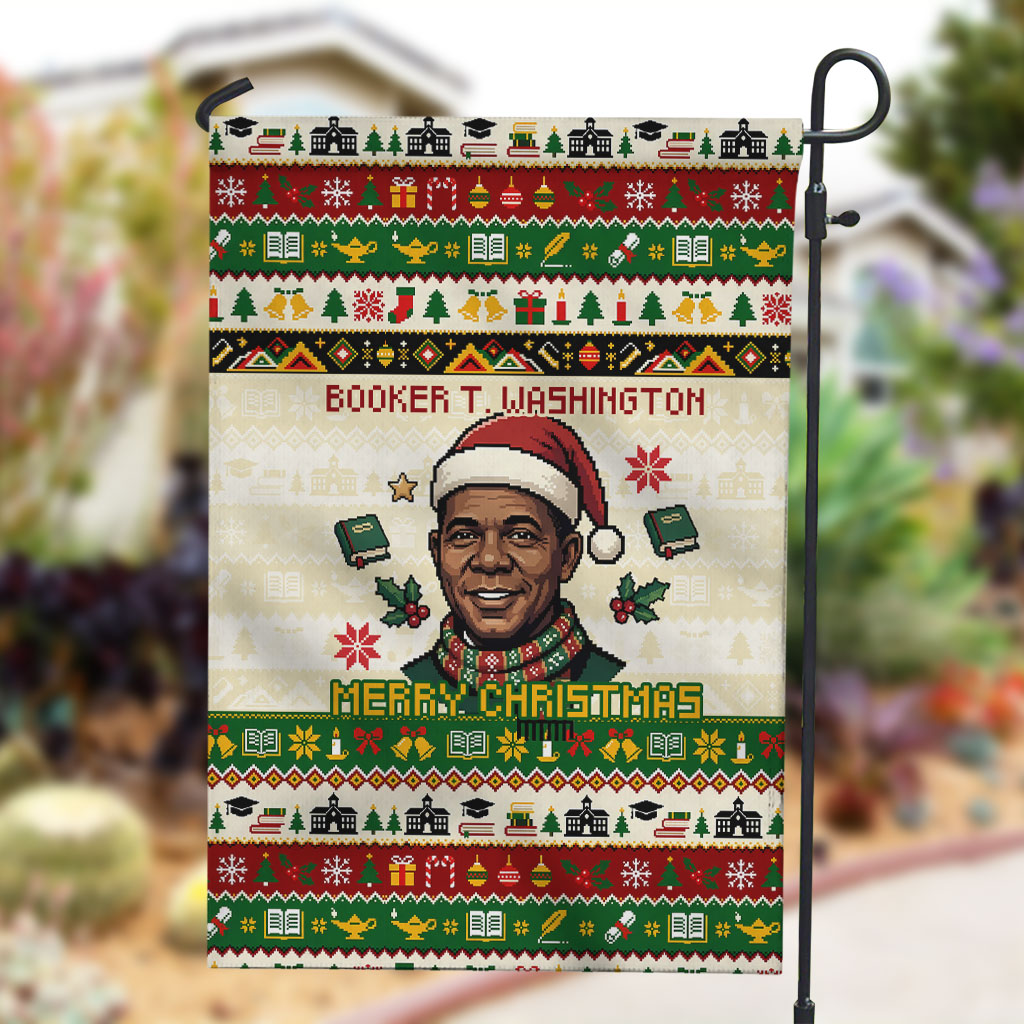 Booker T. Washington Christmas Santa Garden Flag Black History Ugly Pixel Pattern