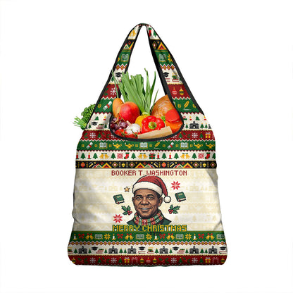 Booker T. Washington Christmas Santa Grocery Bag Black History Ugly Pixel Pattern