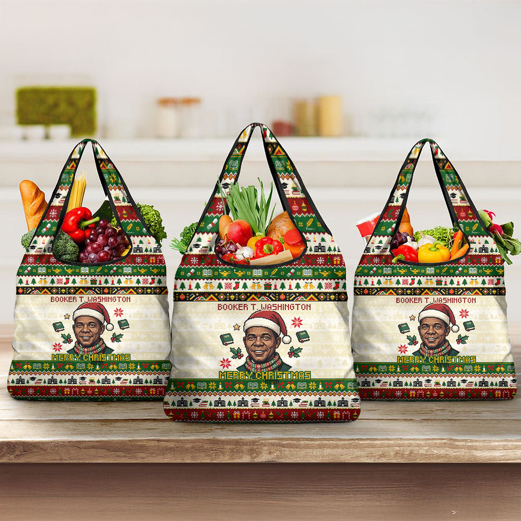 Booker T. Washington Christmas Santa Grocery Bag Black History Ugly Pixel Pattern
