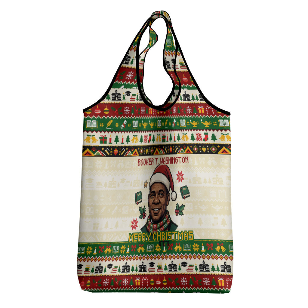 Booker T. Washington Christmas Santa Grocery Bag Black History Ugly Pixel Pattern