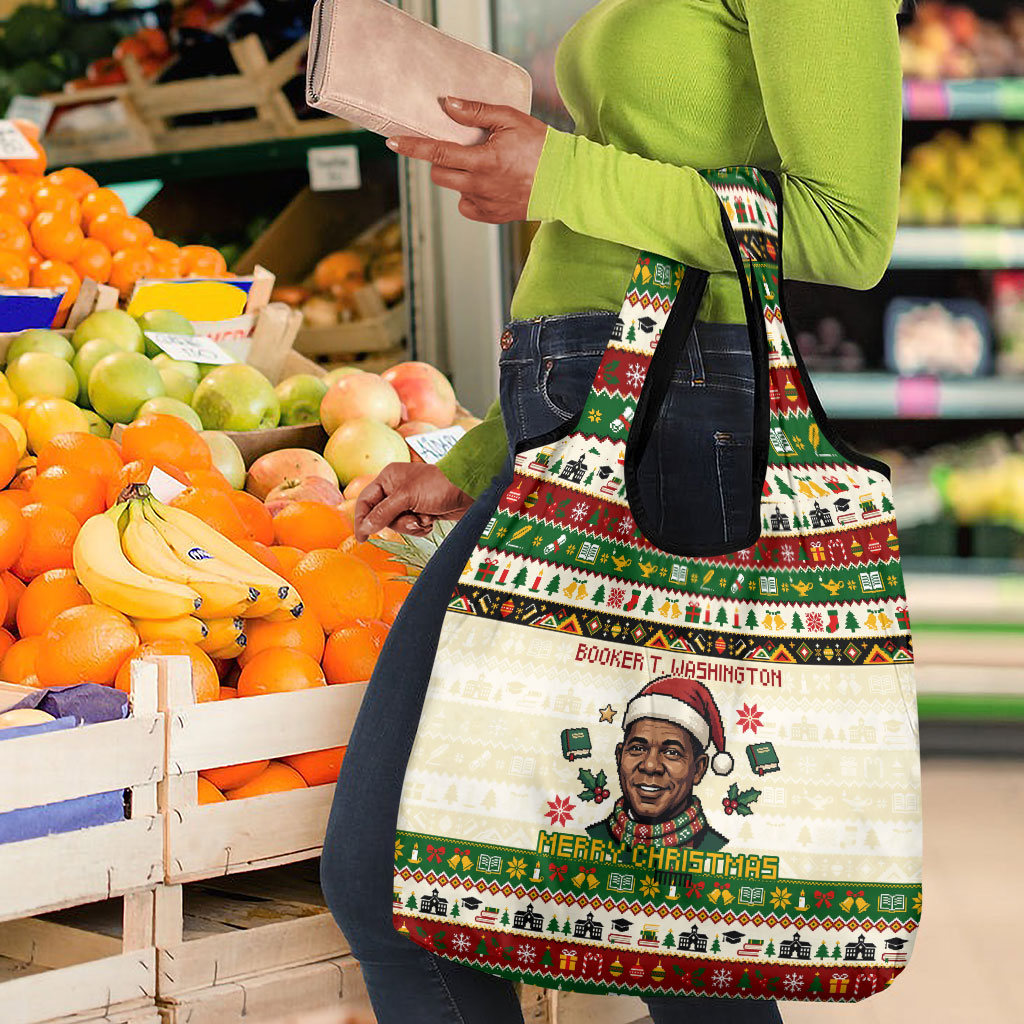 Booker T. Washington Christmas Santa Grocery Bag Black History Ugly Pixel Pattern
