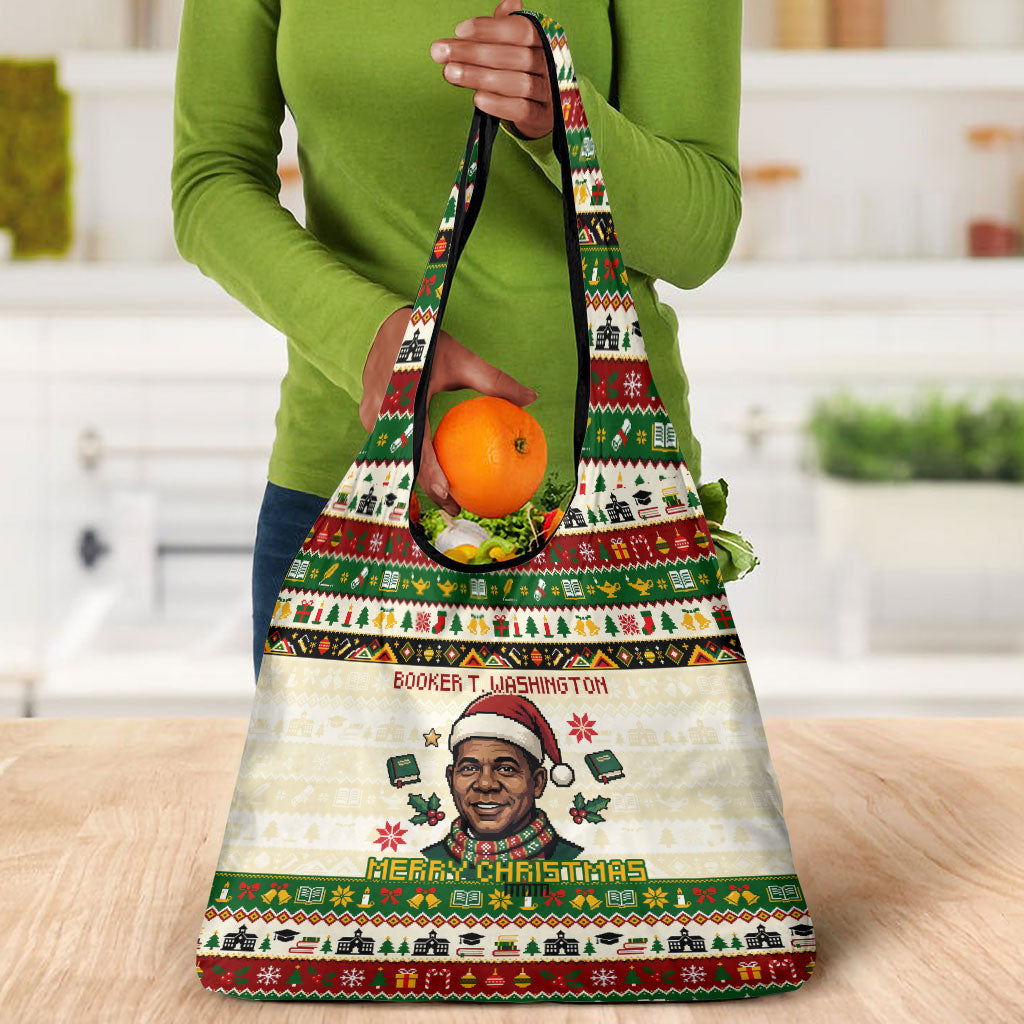 Booker T. Washington Christmas Santa Grocery Bag Black History Ugly Pixel Pattern