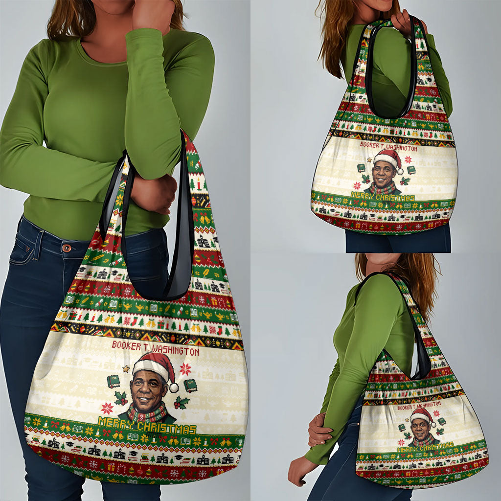 Booker T. Washington Christmas Santa Grocery Bag Black History Ugly Pixel Pattern