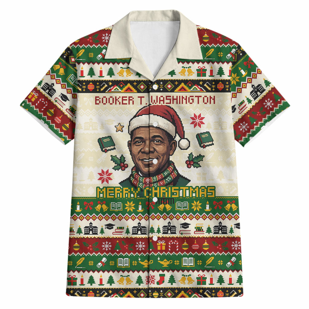 Booker T. Washington Christmas Santa Hawaiian Shirt Black History Ugly Pixel Pattern