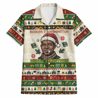 Booker T. Washington Christmas Santa Hawaiian Shirt Black History Ugly Pixel Pattern