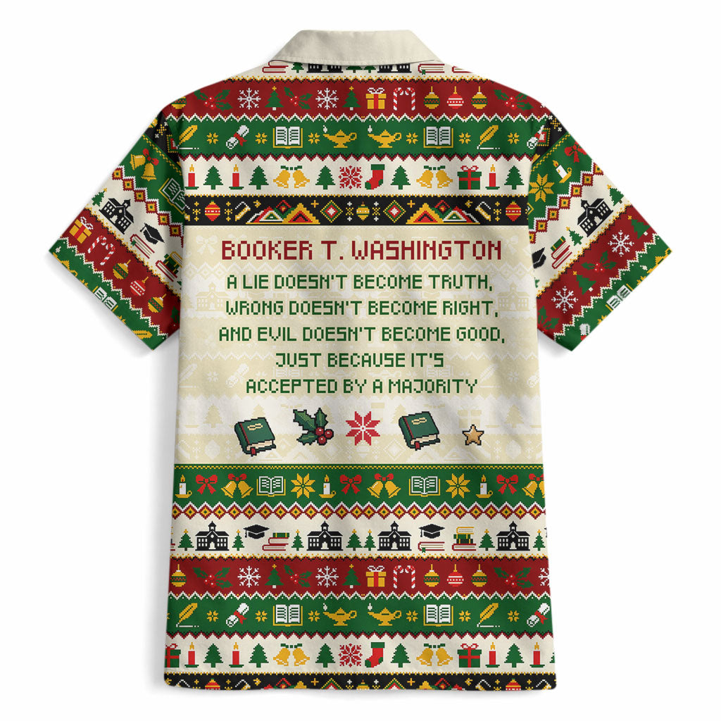 Booker T. Washington Christmas Santa Hawaiian Shirt Black History Ugly Pixel Pattern