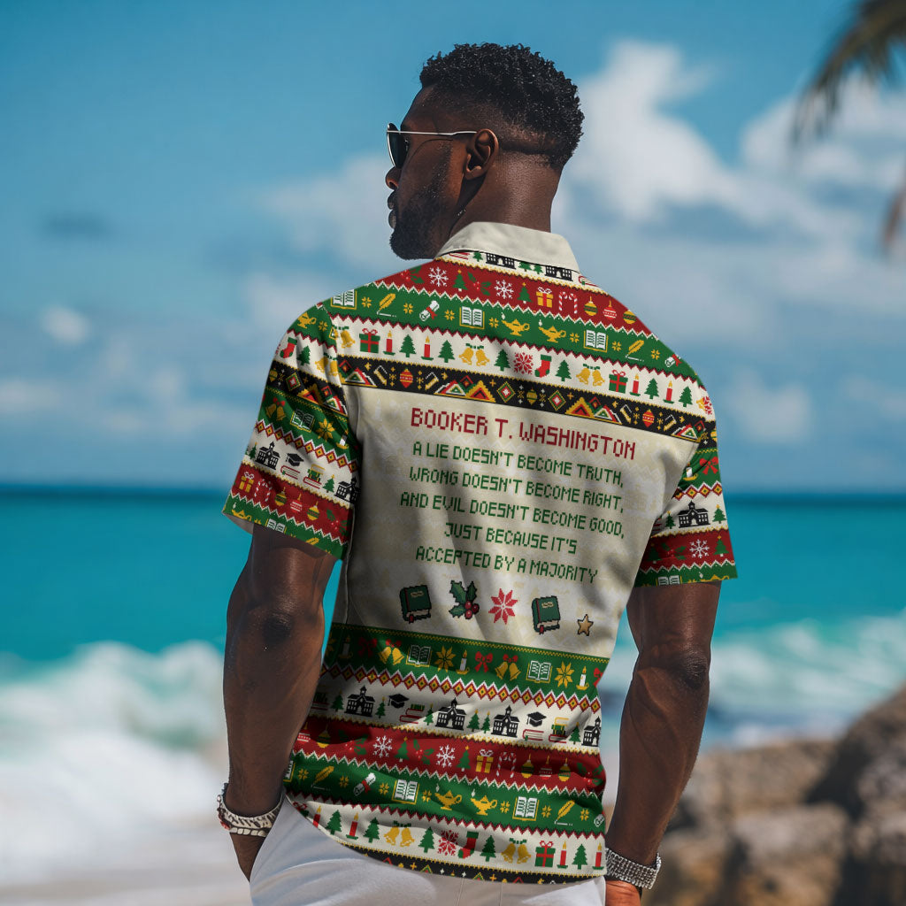 Booker T. Washington Christmas Santa Hawaiian Shirt Black History Ugly Pixel Pattern
