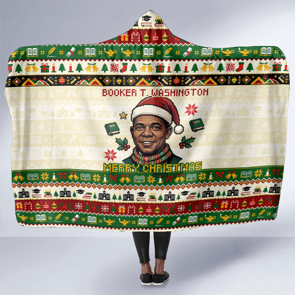 Booker T. Washington Christmas Santa Hooded Blanket Black History Ugly Pixel Pattern