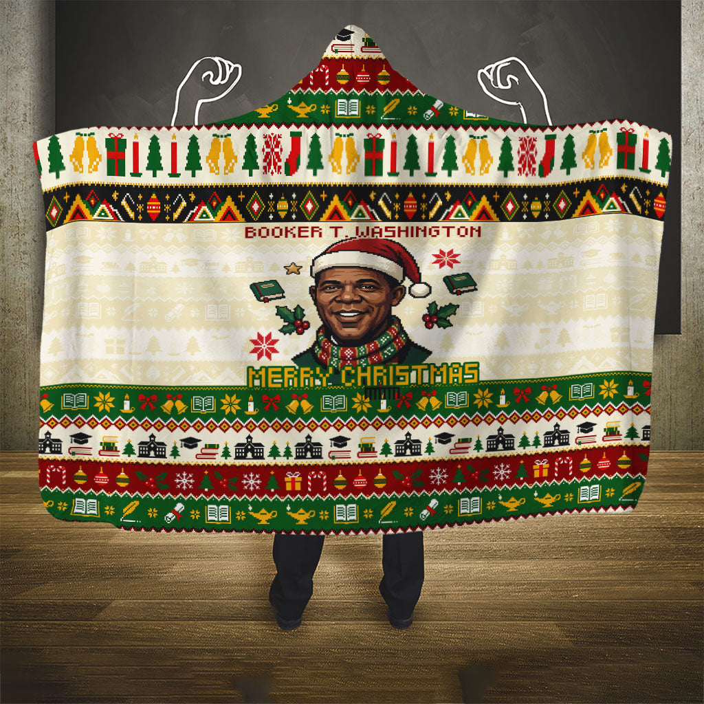 Booker T. Washington Christmas Santa Hooded Blanket Black History Ugly Pixel Pattern