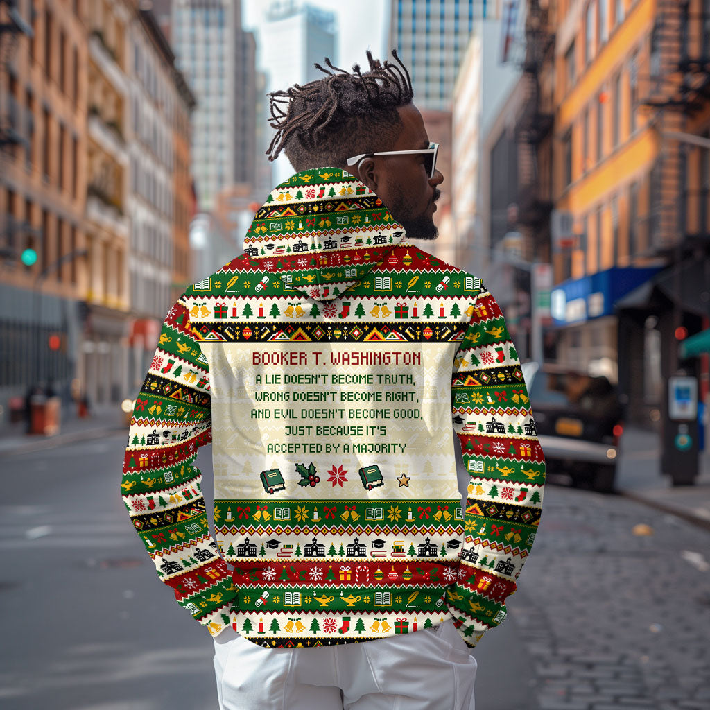 Booker T. Washington Christmas Santa Hoodie Black History Ugly Pixel Pattern