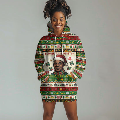 Booker T. Washington Christmas Santa Hoodie Dress Black History Ugly Pixel Pattern