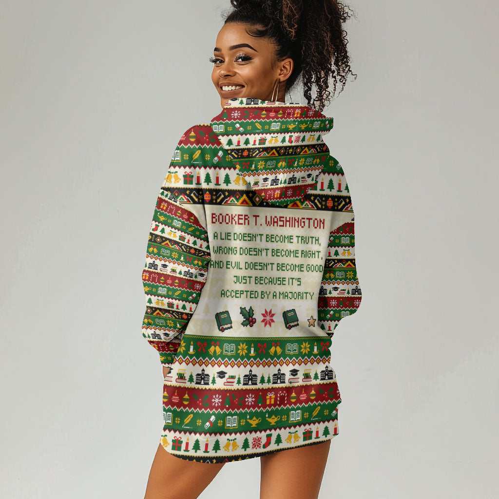 Booker T. Washington Christmas Santa Hoodie Dress Black History Ugly Pixel Pattern