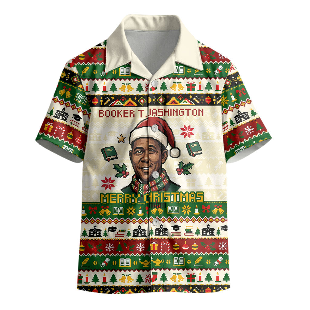 Booker T. Washington Christmas Santa Kid Hawaiian Shirt Black History Ugly Pixel Pattern