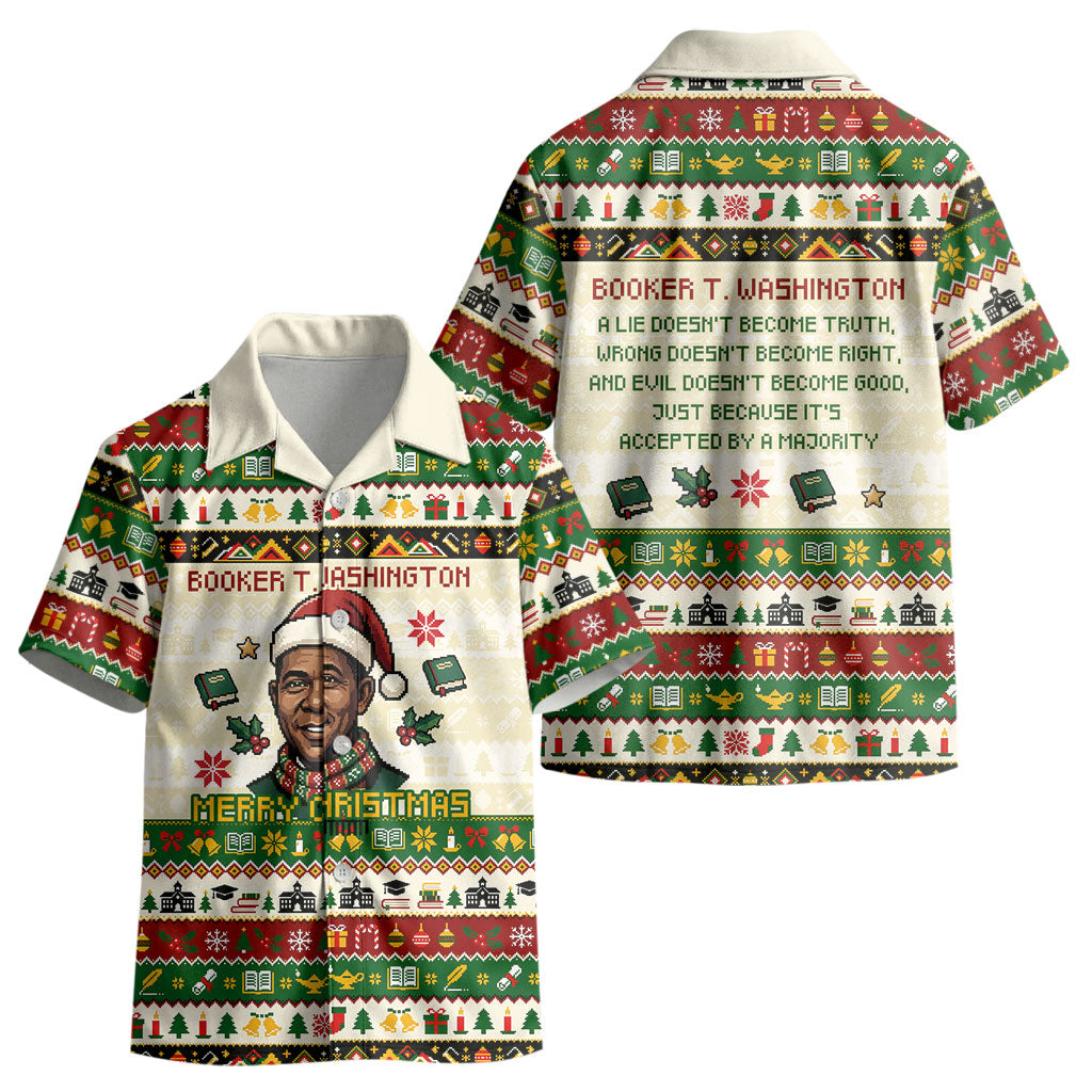 Booker T. Washington Christmas Santa Kid Hawaiian Shirt Black History Ugly Pixel Pattern