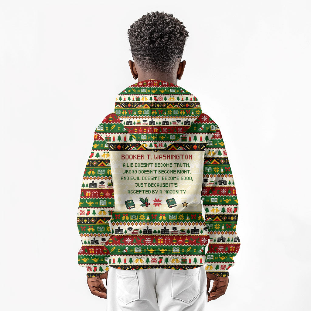 Booker T. Washington Christmas Santa Kid Hoodie Black History Ugly Pixel Pattern