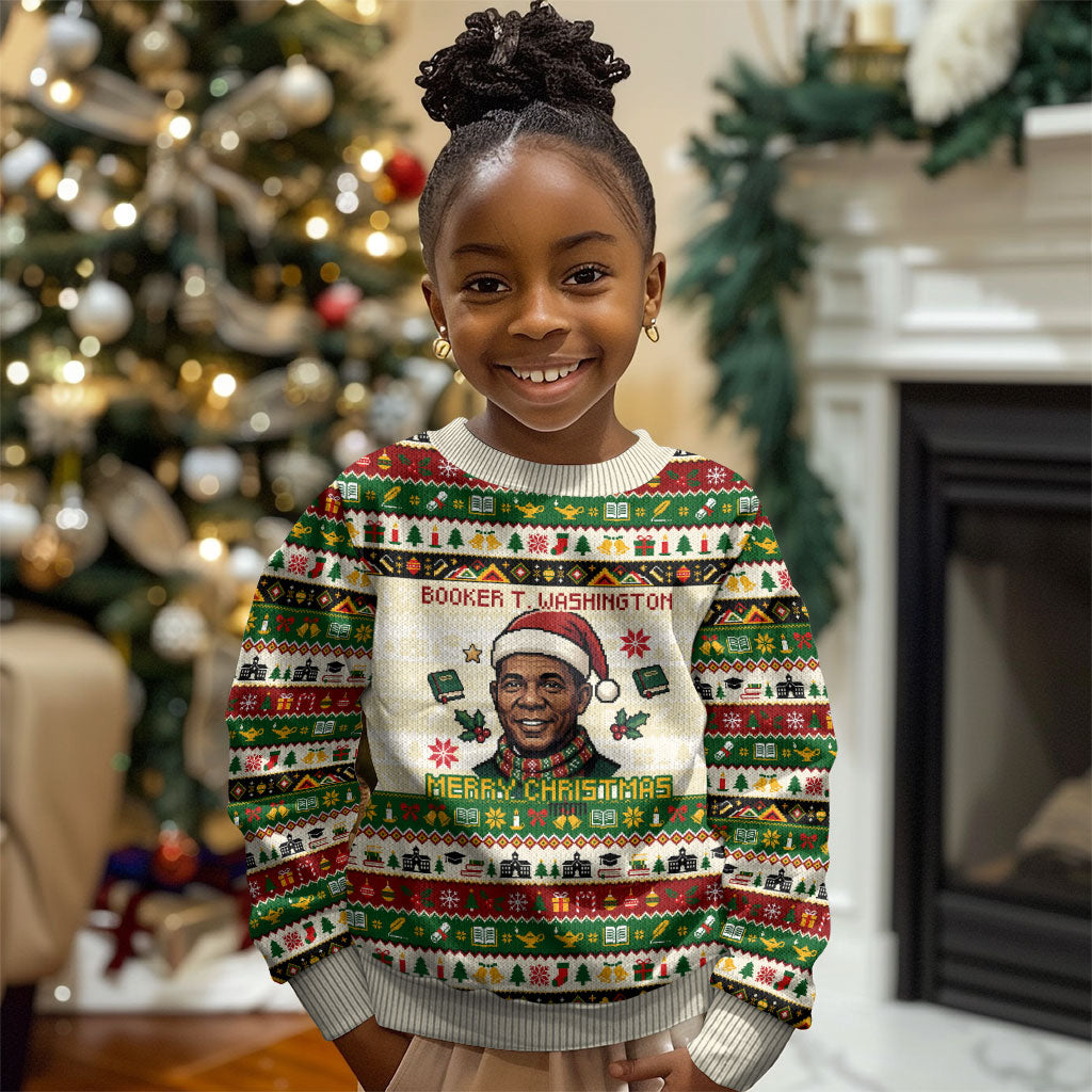 Booker T. Washington Christmas Santa Kid Ugly Christmas Sweater Black History Ugly Pixel Pattern