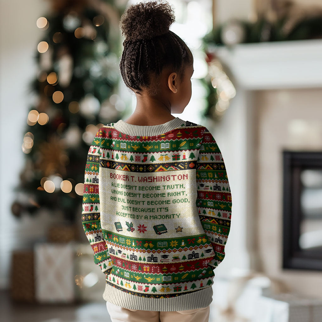 Booker T. Washington Christmas Santa Kid Ugly Christmas Sweater Black History Ugly Pixel Pattern