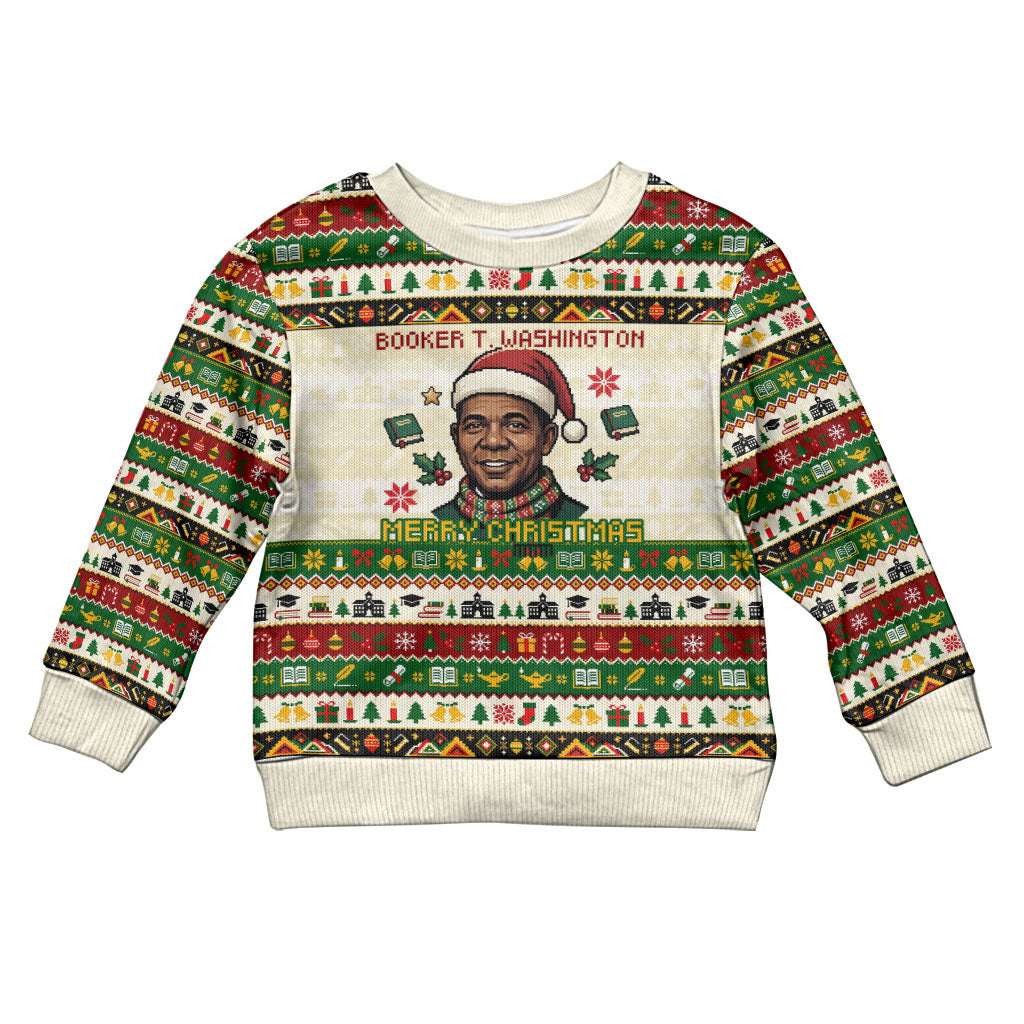 Booker T. Washington Christmas Santa Kid Ugly Christmas Sweater Black History Ugly Pixel Pattern