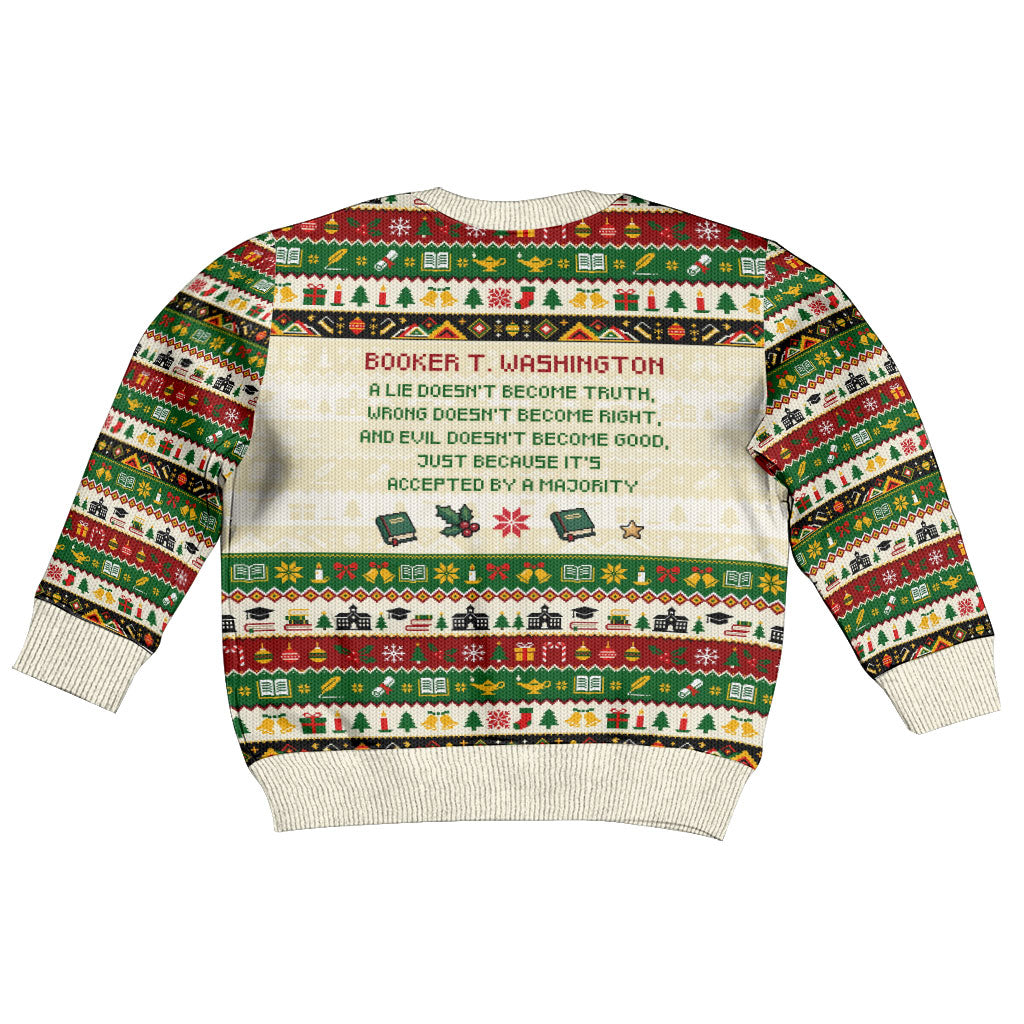 Booker T. Washington Christmas Santa Kid Ugly Christmas Sweater Black History Ugly Pixel Pattern