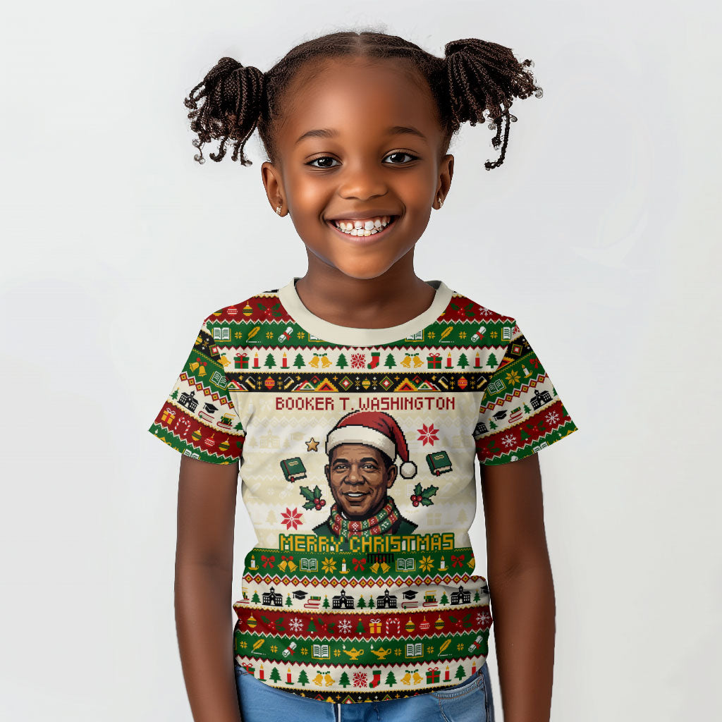 Booker T. Washington Christmas Santa Kid T shirt Black History Ugly Pixel Pattern