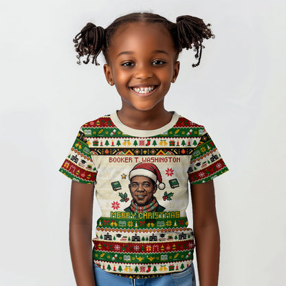 Booker T. Washington Christmas Santa Kid T shirt Black History Ugly Pixel Pattern