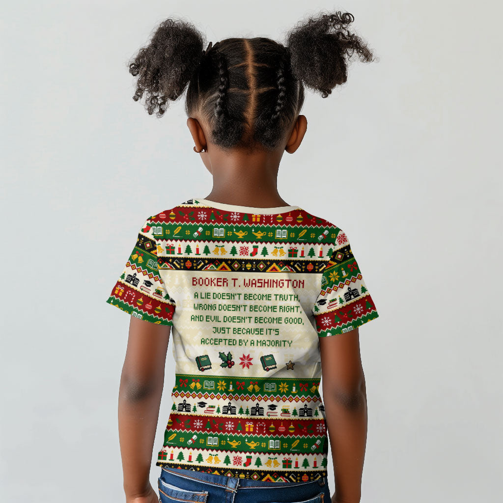 Booker T. Washington Christmas Santa Kid T shirt Black History Ugly Pixel Pattern