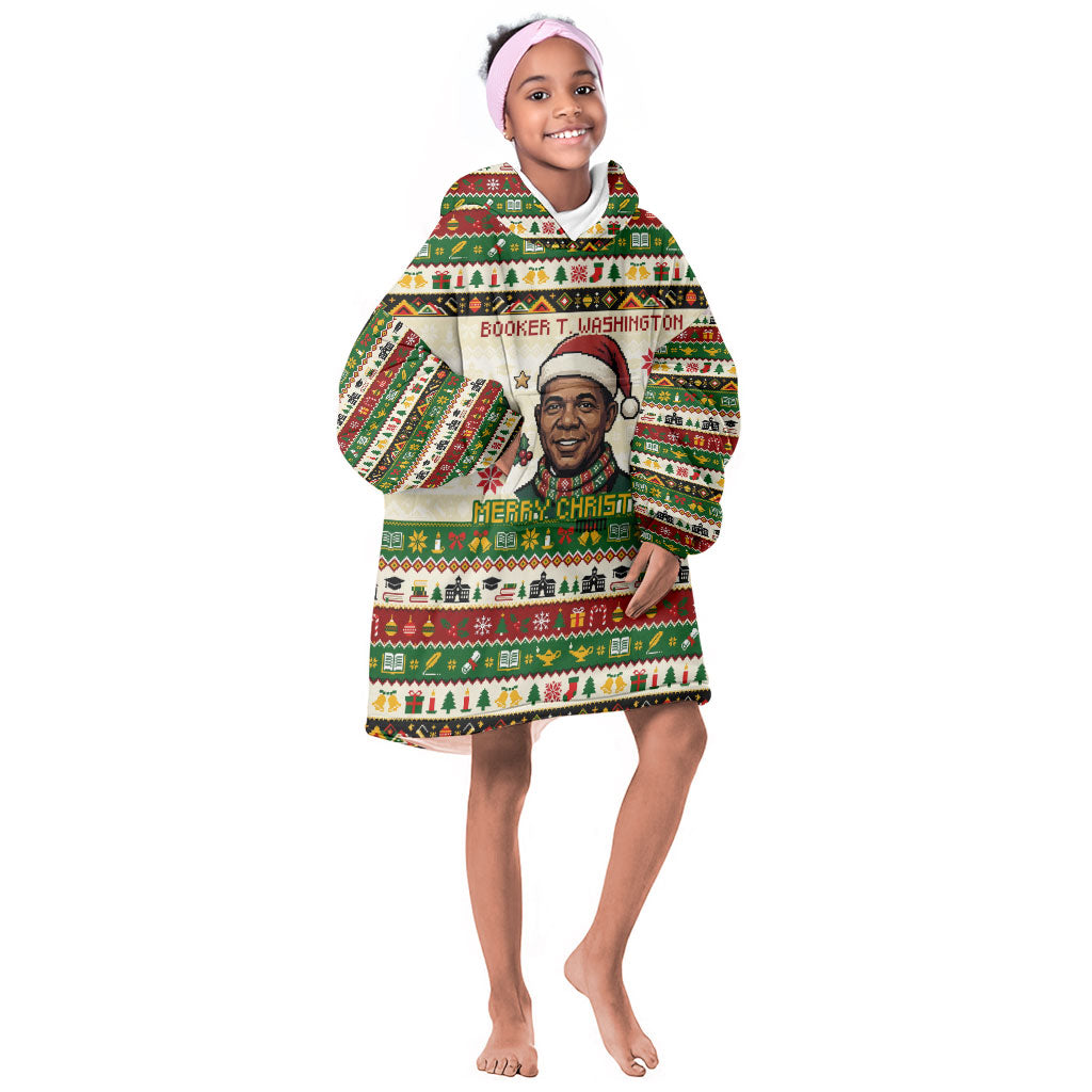 Booker T. Washington Christmas Santa Kid Wearable Blanket Hoodie Black History Ugly Pixel Pattern