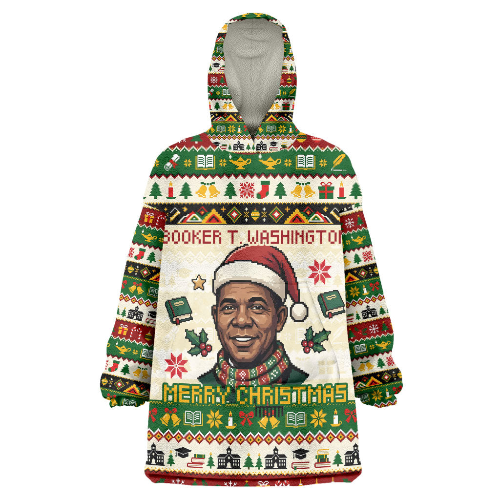 Booker T. Washington Christmas Santa Kid Wearable Blanket Hoodie Black History Ugly Pixel Pattern