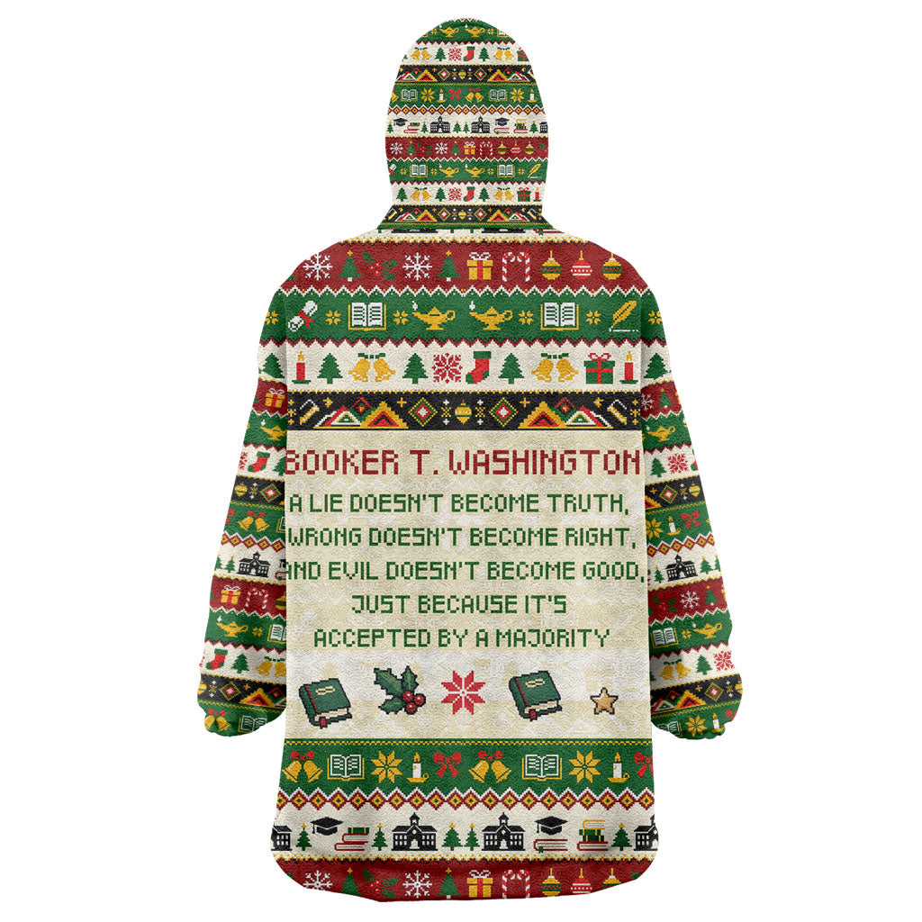 Booker T. Washington Christmas Santa Kid Wearable Blanket Hoodie Black History Ugly Pixel Pattern