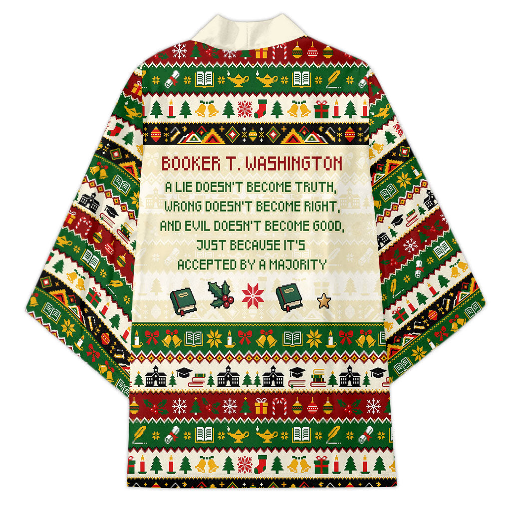 Booker T. Washington Christmas Santa Kimono Black History Ugly Pixel Pattern