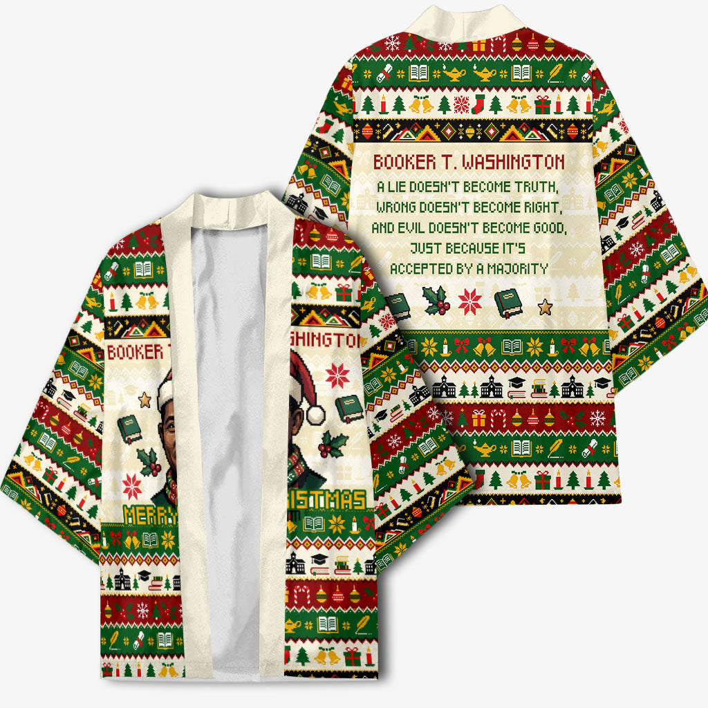 Booker T. Washington Christmas Santa Kimono Black History Ugly Pixel Pattern