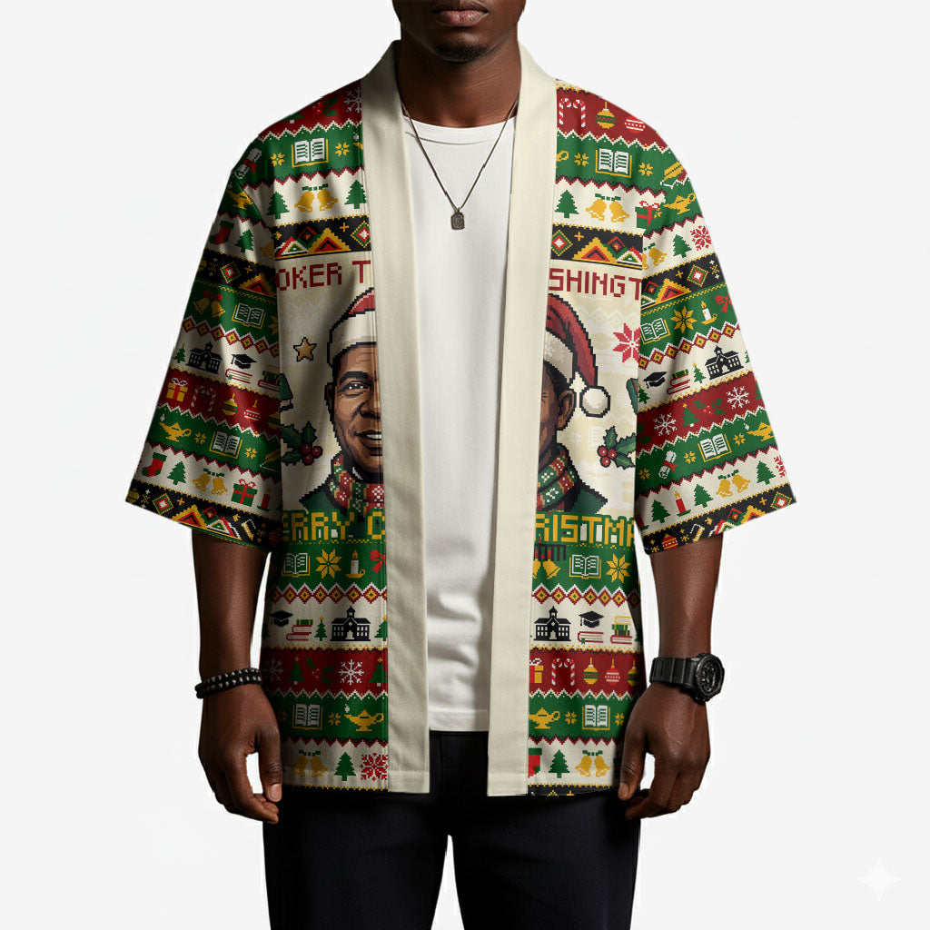 Booker T. Washington Christmas Santa Kimono Black History Ugly Pixel Pattern