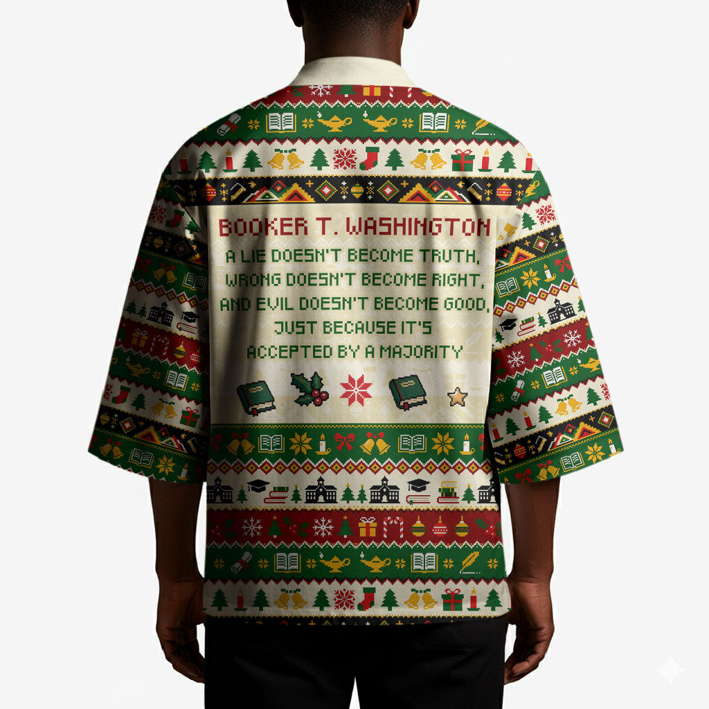 Booker T. Washington Christmas Santa Kimono Black History Ugly Pixel Pattern
