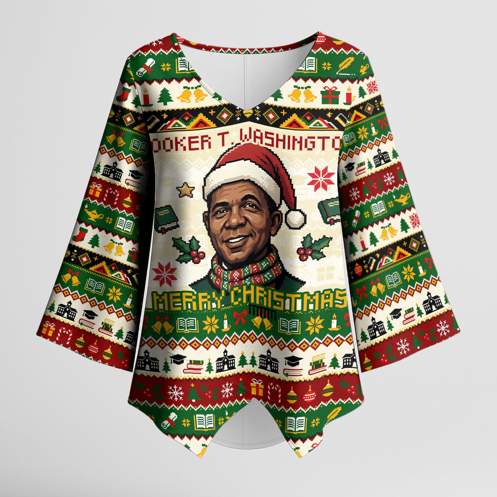 Booker T. Washington Christmas Santa Kimono Sleeve Blouse Black History Ugly Pixel Pattern