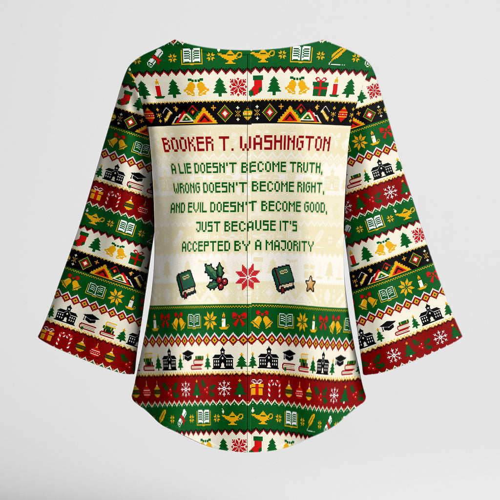 Booker T. Washington Christmas Santa Kimono Sleeve Blouse Black History Ugly Pixel Pattern