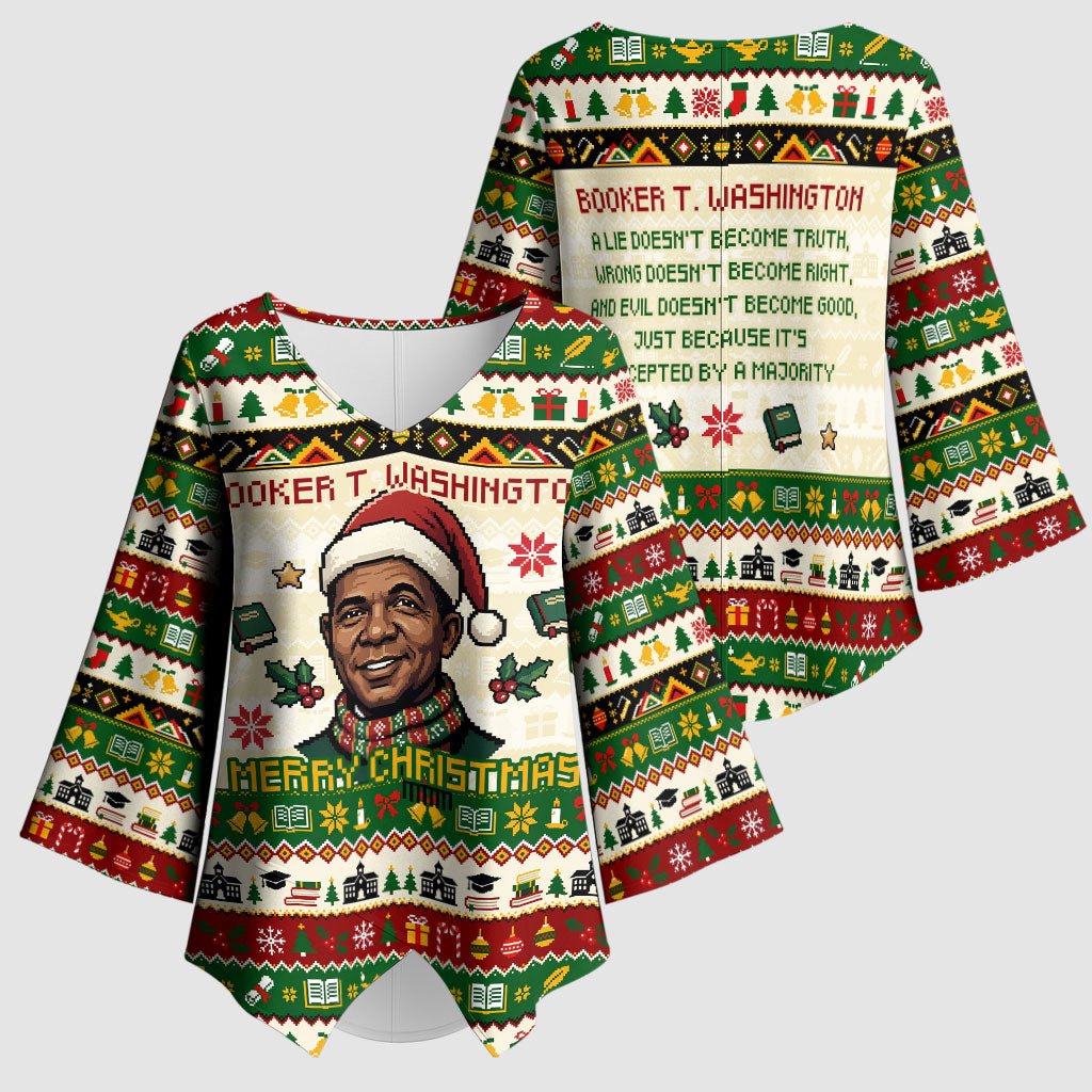 Booker T. Washington Christmas Santa Kimono Sleeve Blouse Black History Ugly Pixel Pattern