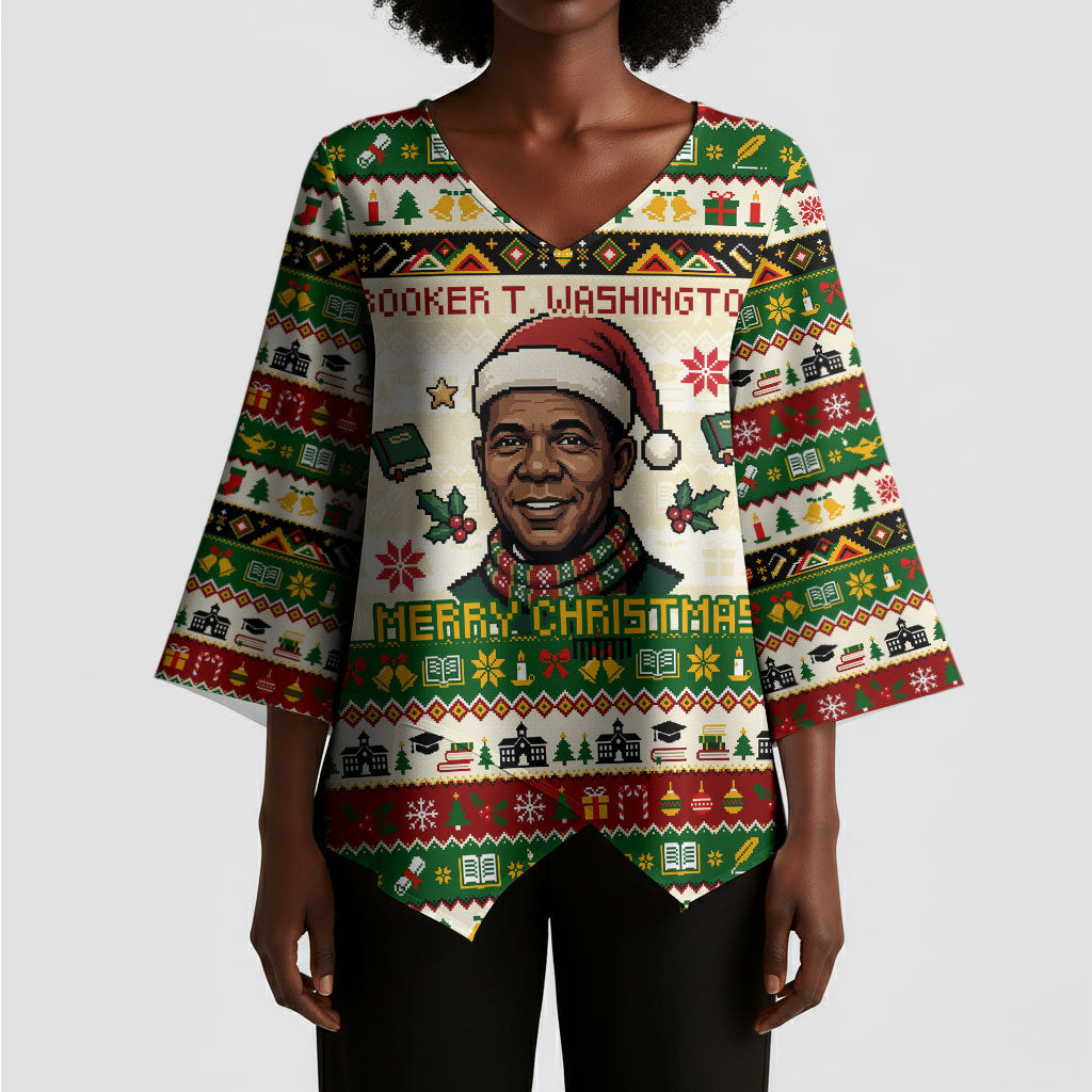 Booker T. Washington Christmas Santa Kimono Sleeve Blouse Black History Ugly Pixel Pattern