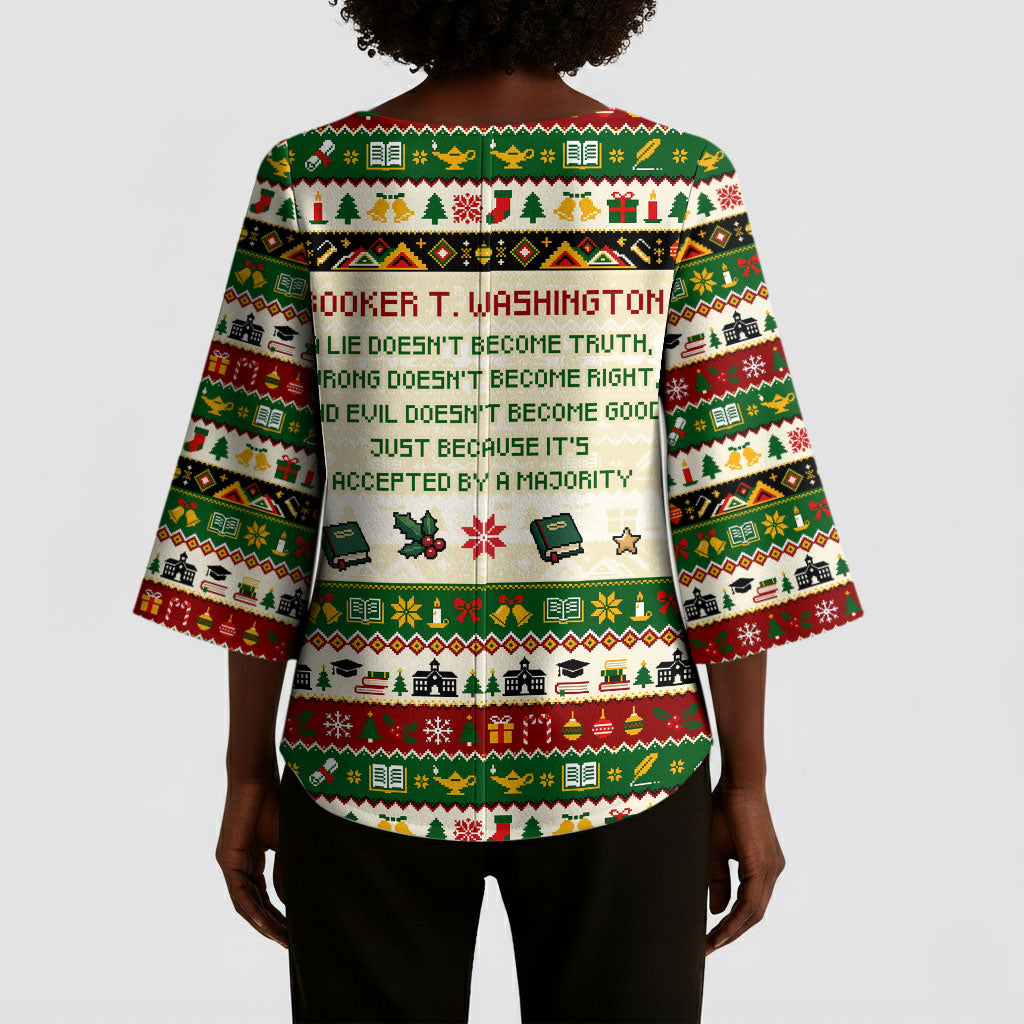 Booker T. Washington Christmas Santa Kimono Sleeve Blouse Black History Ugly Pixel Pattern