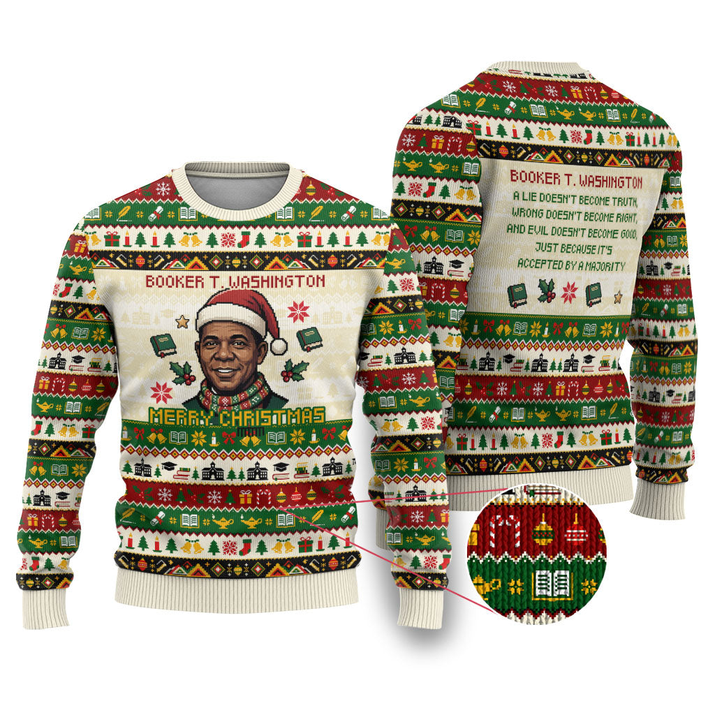 Booker T. Washington Christmas Santa Ugly Christmas Sweater Black History Ugly Pixel Pattern