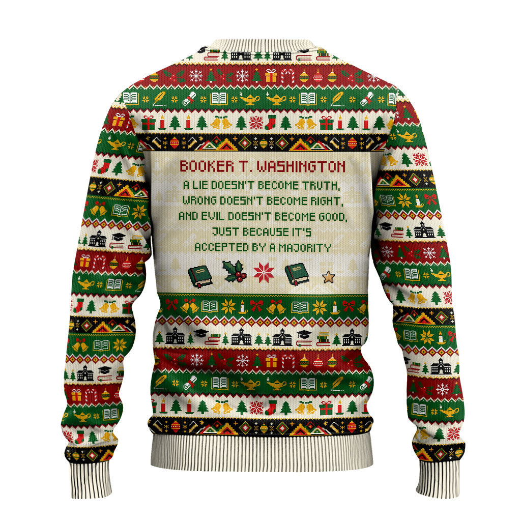 Booker T. Washington Christmas Santa Ugly Christmas Sweater Black History Ugly Pixel Pattern