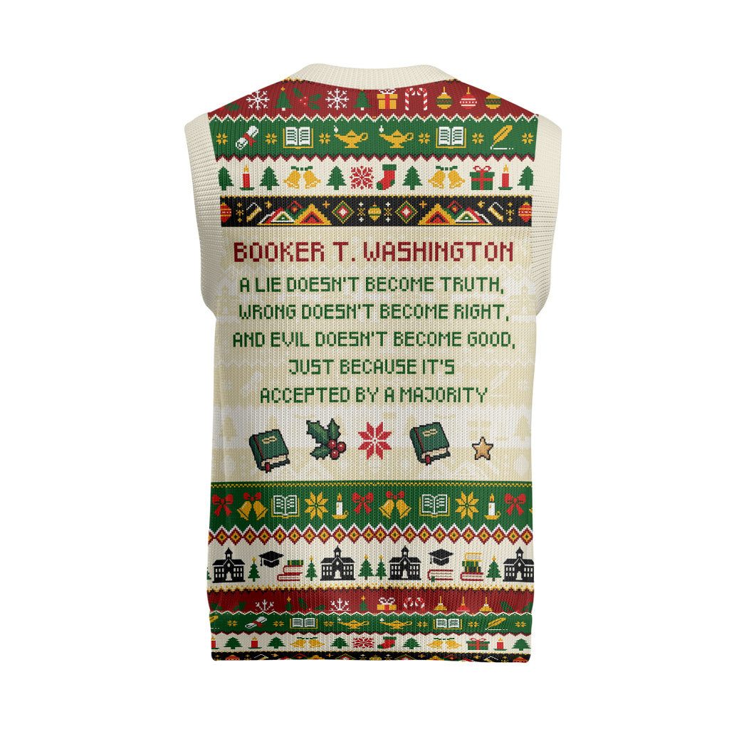 Booker T. Washington Christmas Santa Christmas Knitted V-Neck Vest Black History Ugly Pixel Pattern