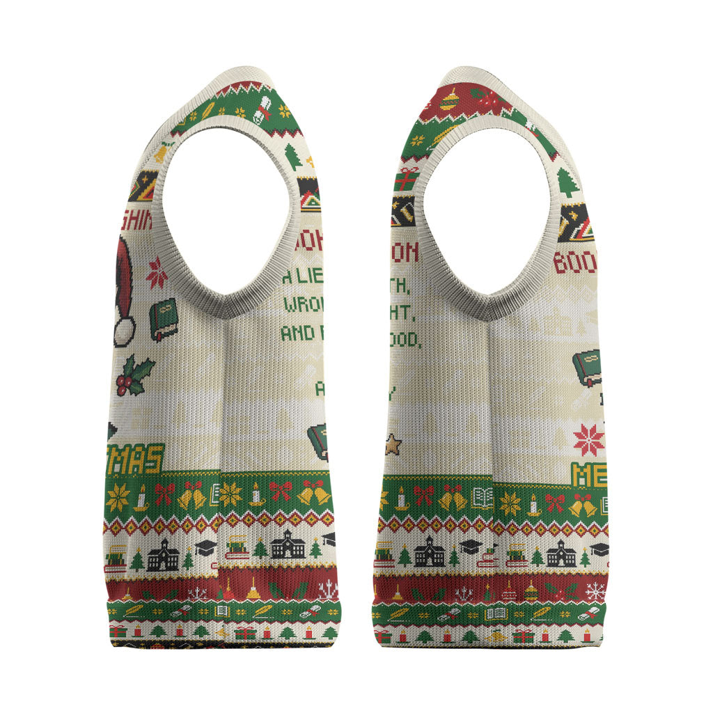 Booker T. Washington Christmas Santa Christmas Knitted V-Neck Vest Black History Ugly Pixel Pattern